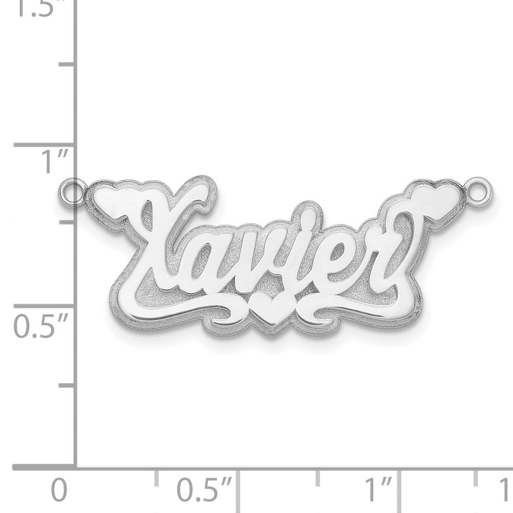 Sterling Silver Silver/Rhodium Plated 3D Polished Hearts Name Plate