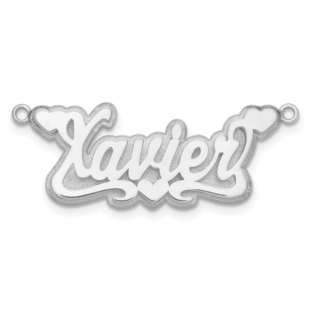 Sterling Silver Silver/Rhodium Plated 3D Polished Hearts Name Plate