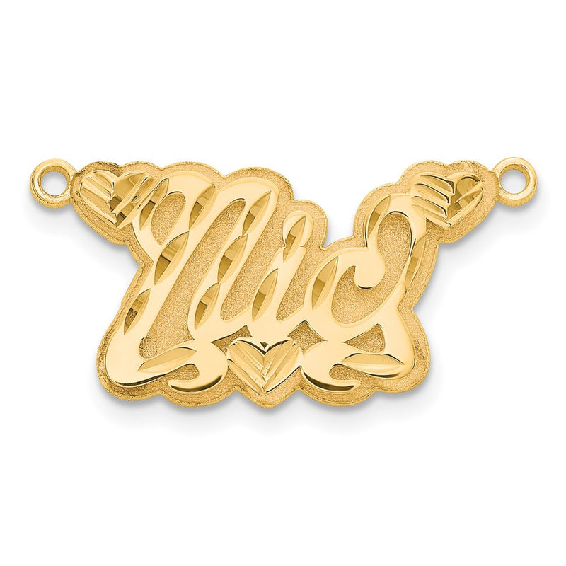 14K Yellow Gold 3D Diamond Cut Hearts Name Plate
