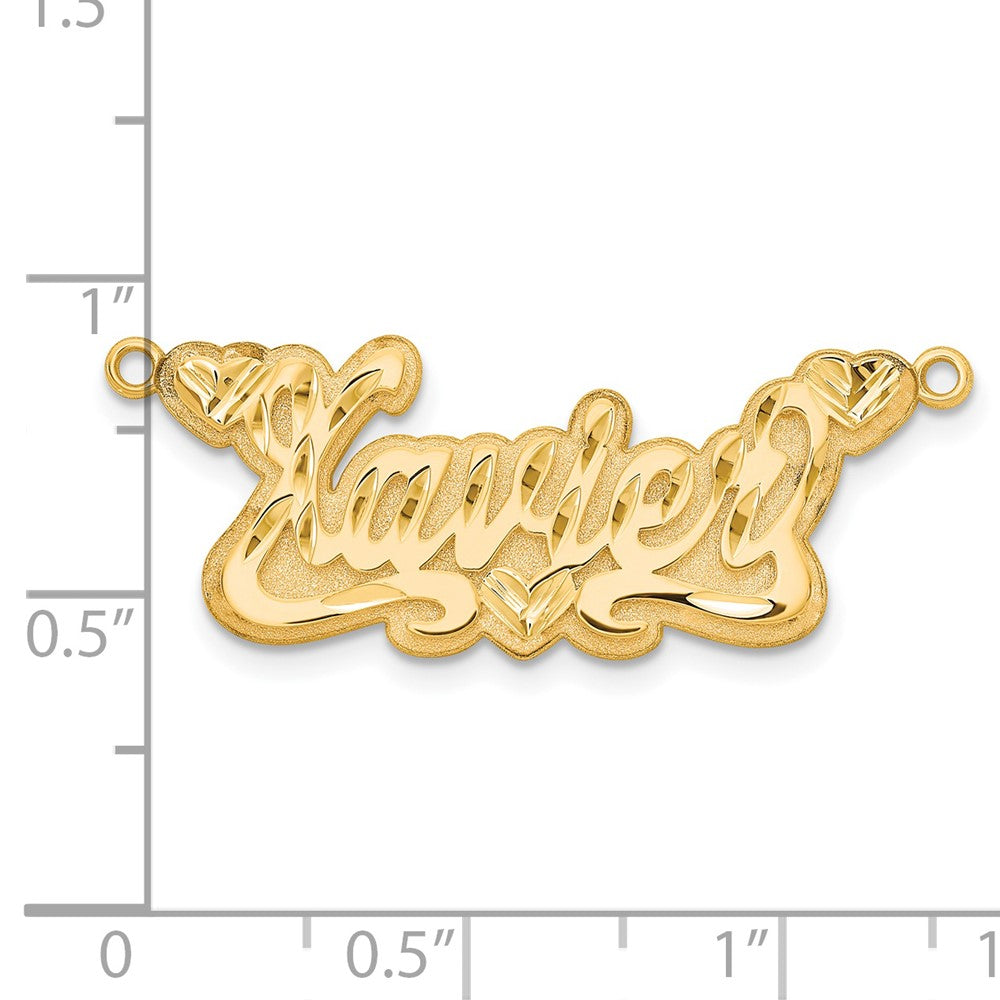 14K Yellow Gold 3D Diamond Cut Hearts Name Plate