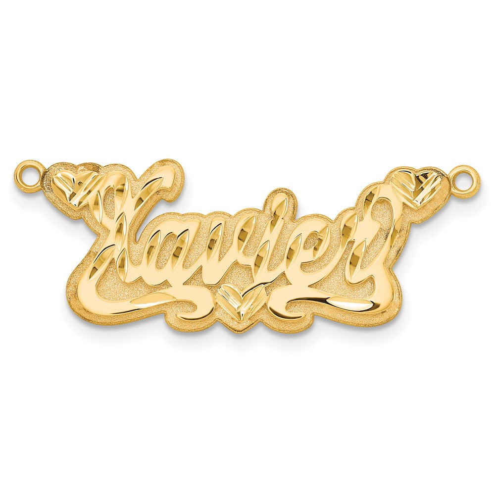 14K Yellow Gold 3D Diamond Cut Hearts Name Plate