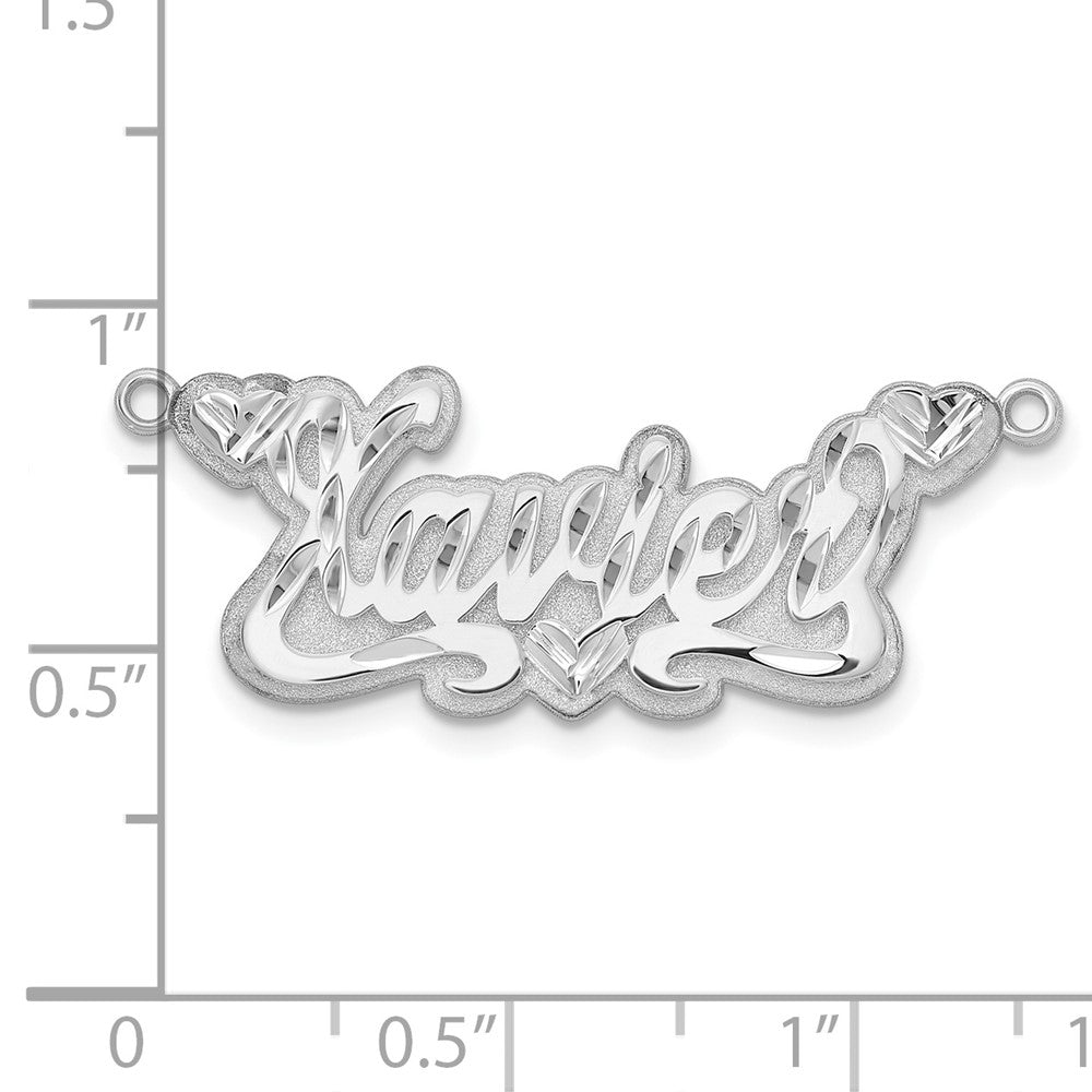 14K White Gold 3D Diamond Cut Hearts Name Plate