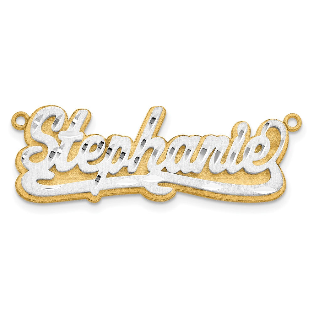 14K Two Tone 3D Satin Diamond Cut Name Plate