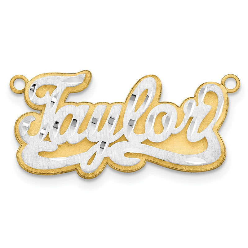 14K Two Tone 3D Satin Diamond Cut Name Plate