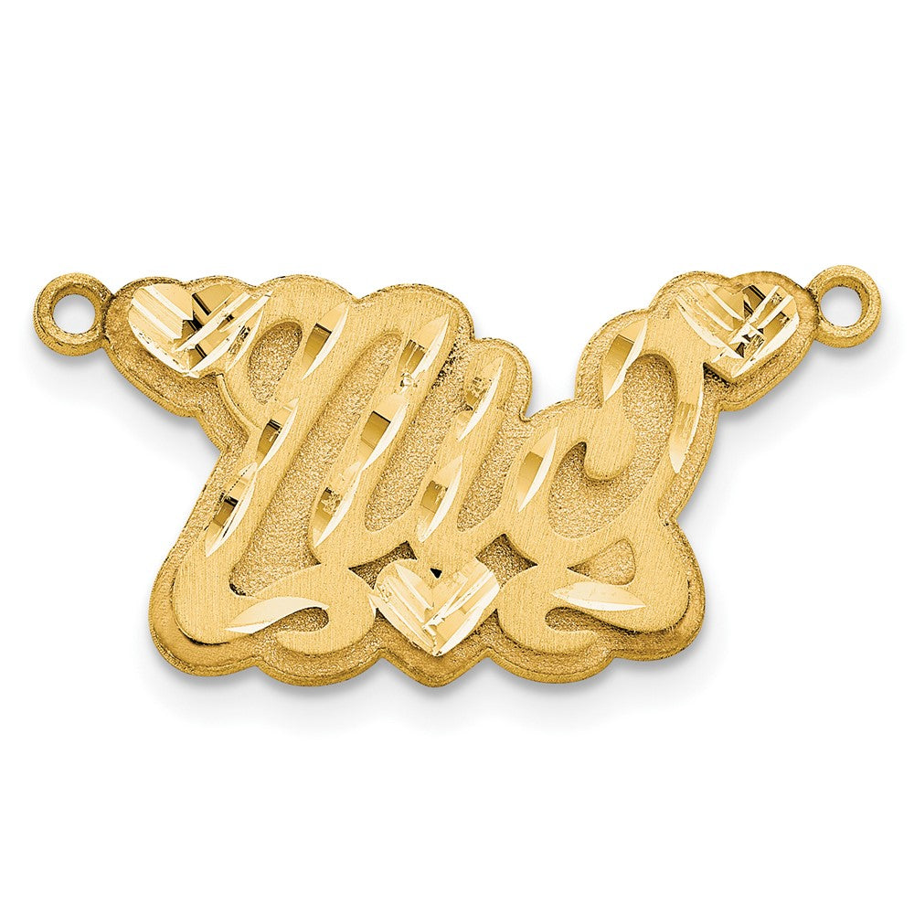 14K Yellow Gold 3D Satin Diamond Cut Hearts Name Plate