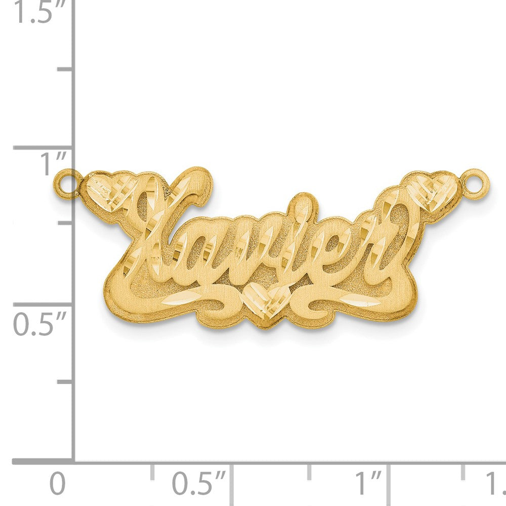 14K Yellow Gold 3D Satin Diamond Cut Hearts Name Plate