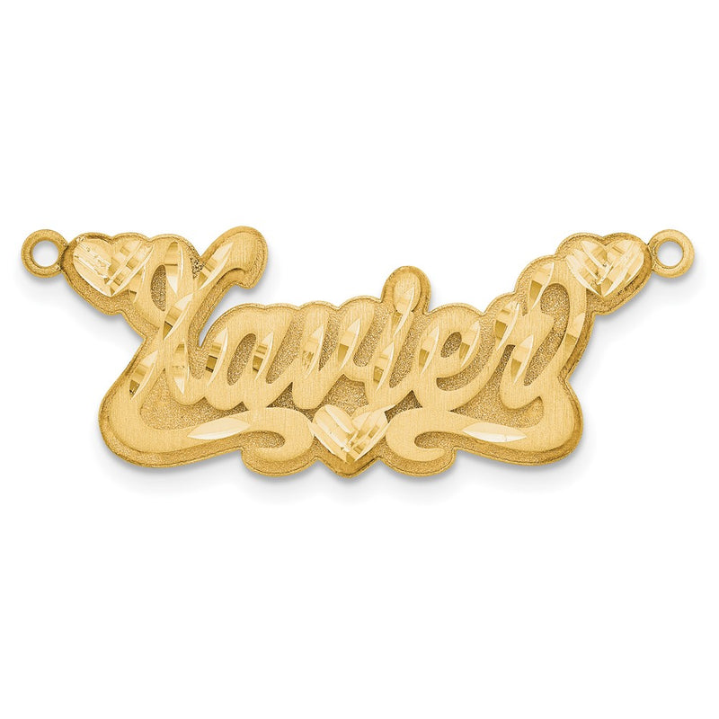 14K Yellow Gold 3D Satin Diamond Cut Hearts Name Plate