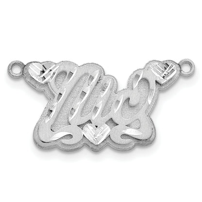 14K White Gold 3D Satin Diamond Cut Hearts Name Plate