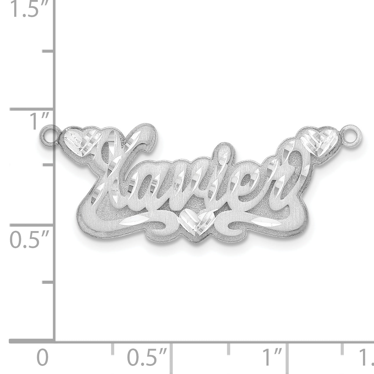 14K White Gold 3D Satin Diamond Cut Hearts Name Plate