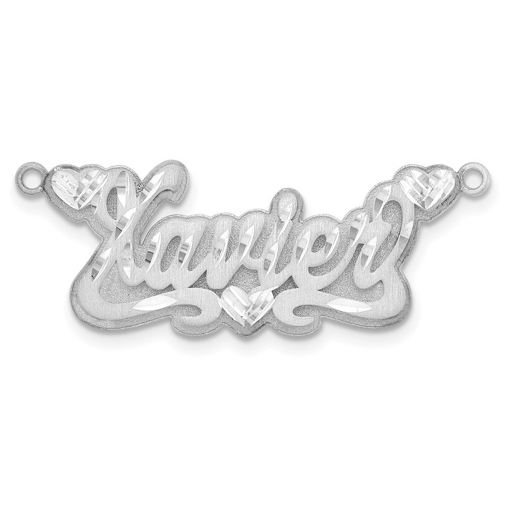 14K White Gold 3D Satin Diamond Cut Hearts Name Plate