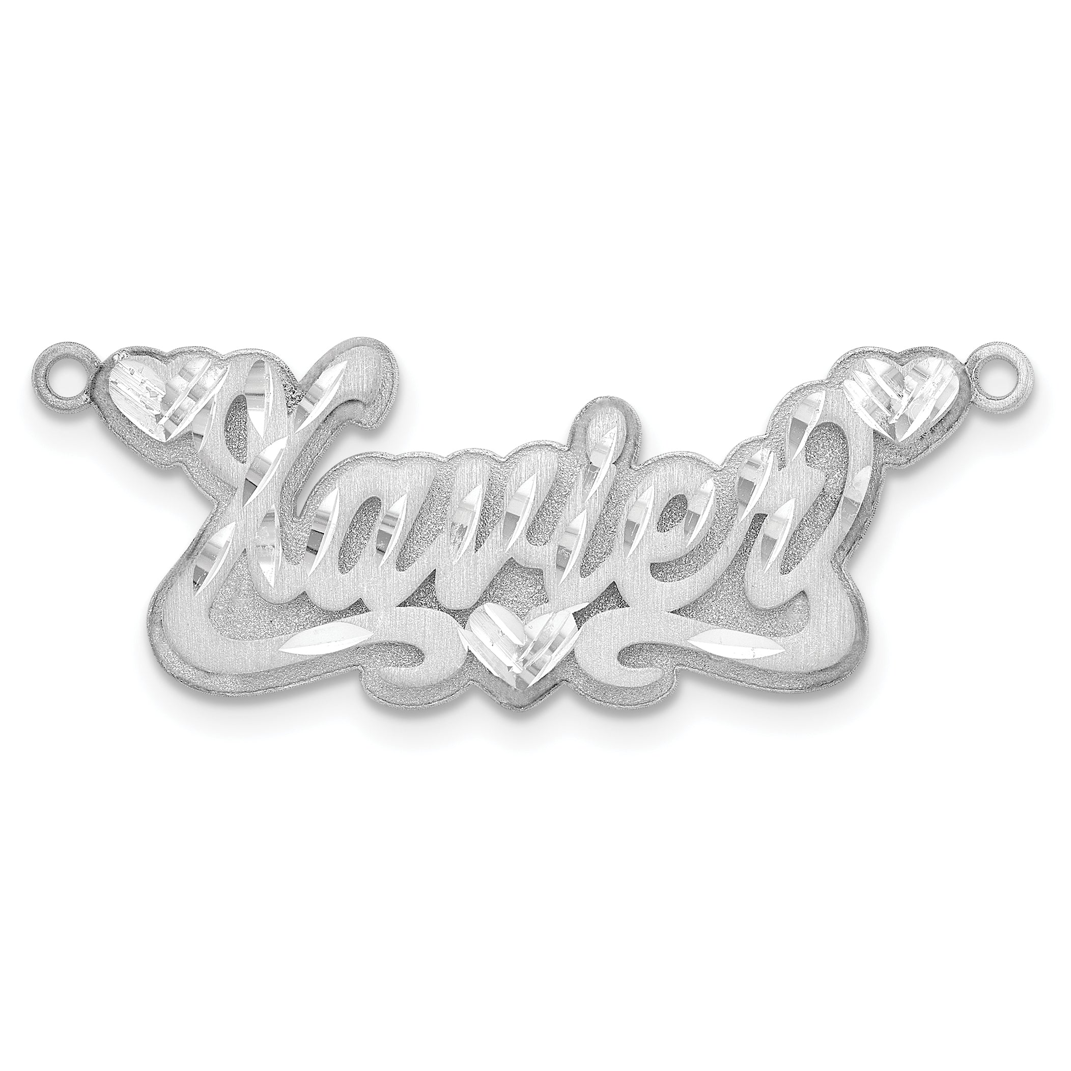 14K White Gold 3D Satin Diamond Cut Hearts Name Plate