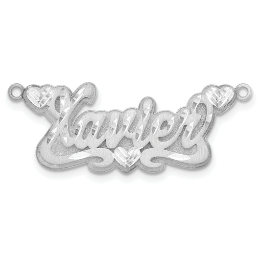 14K White Gold 3D Satin Diamond Cut Hearts Name Plate