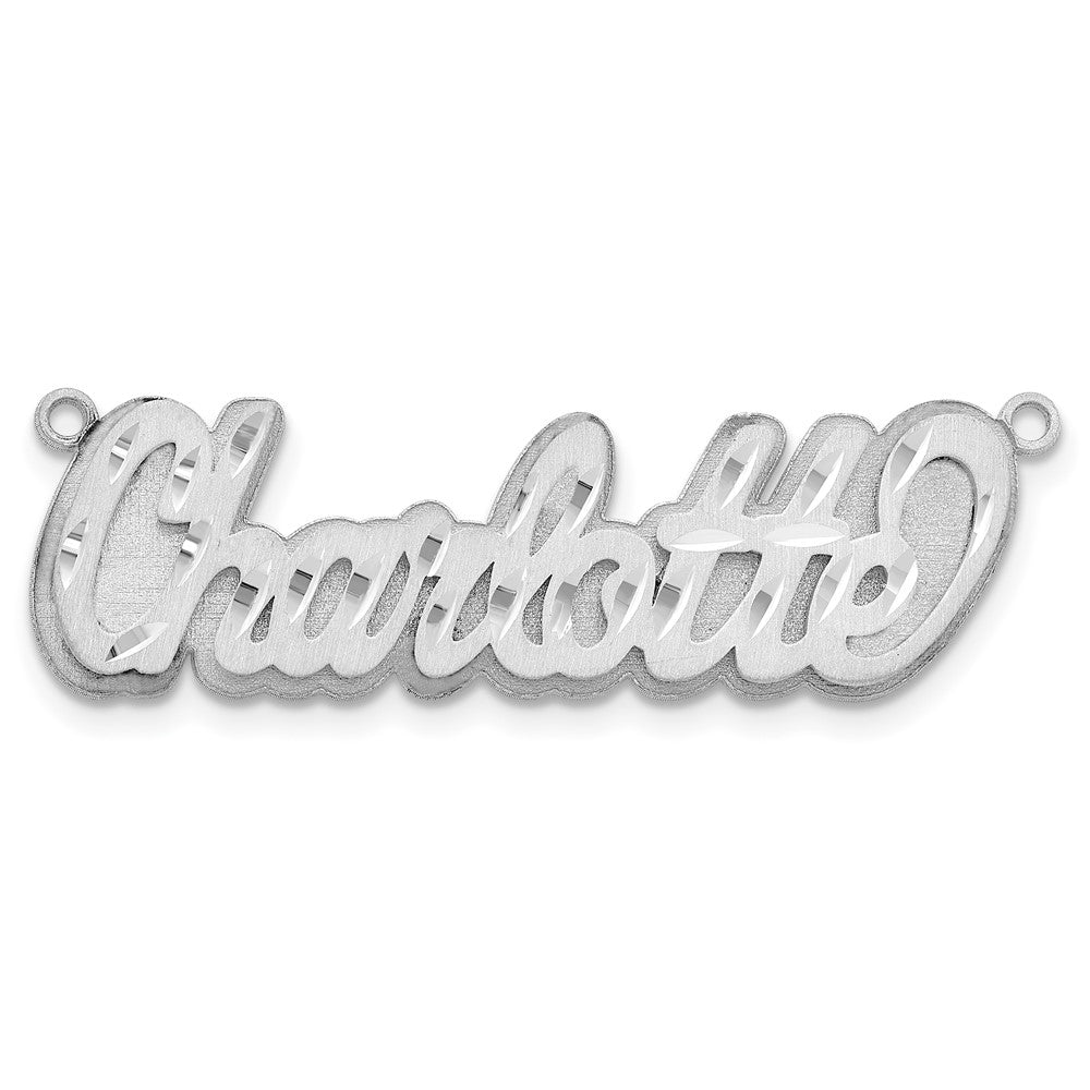 Sterling Silver Silver/Rhodium Plated 3D Satin Diamond Cut Name Plate