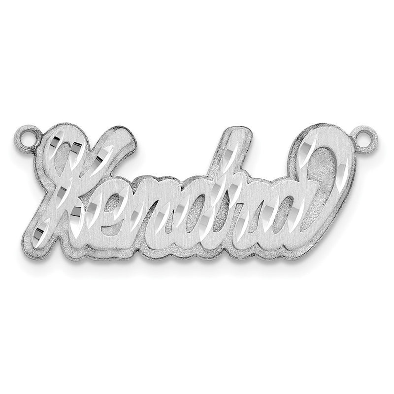 Sterling Silver Silver/Rhodium Plated 3D Satin Diamond Cut Name Plate