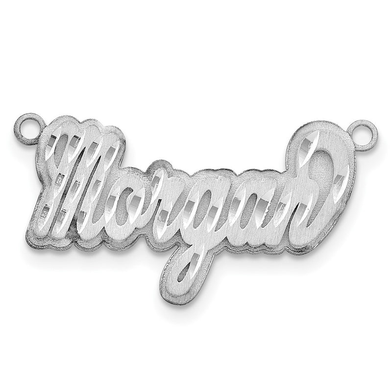 Sterling Silver Rhodium Plated 3D Satin Diamond Cut Name Plate