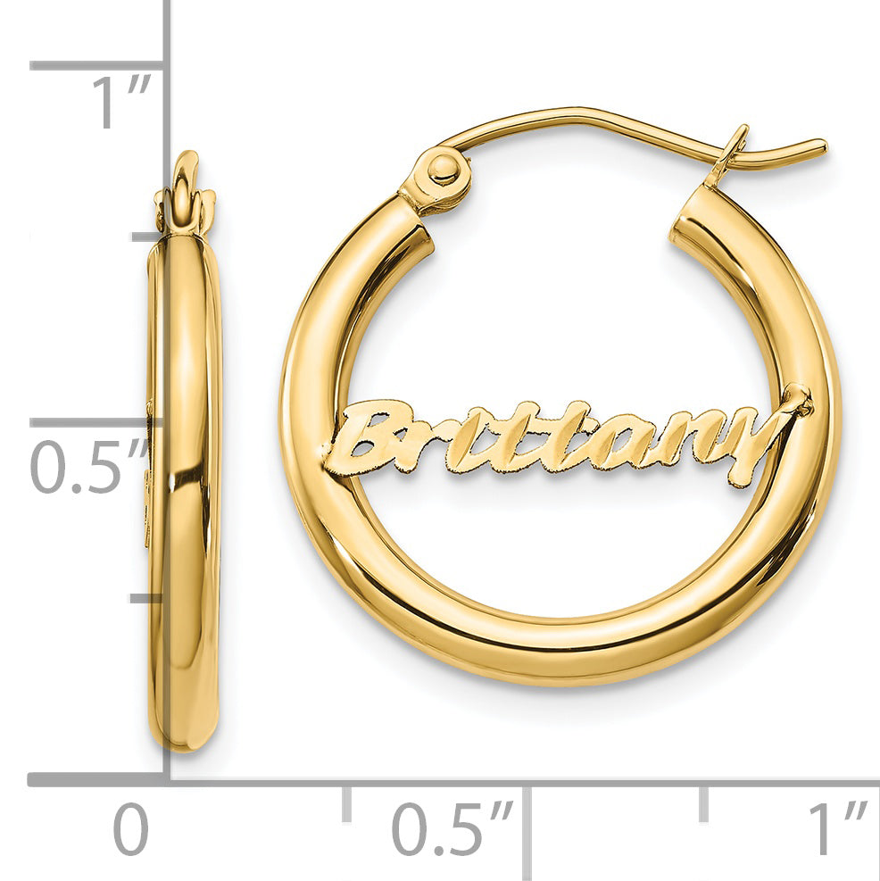 14K Yellow Gold Small Diamond Cut Name Plate Hoop Earrings