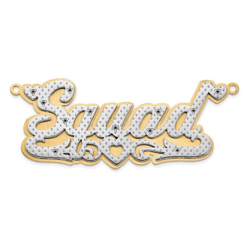 14K Yellow & Rhodium Gold And 3D Diamond With Heart Name Plate