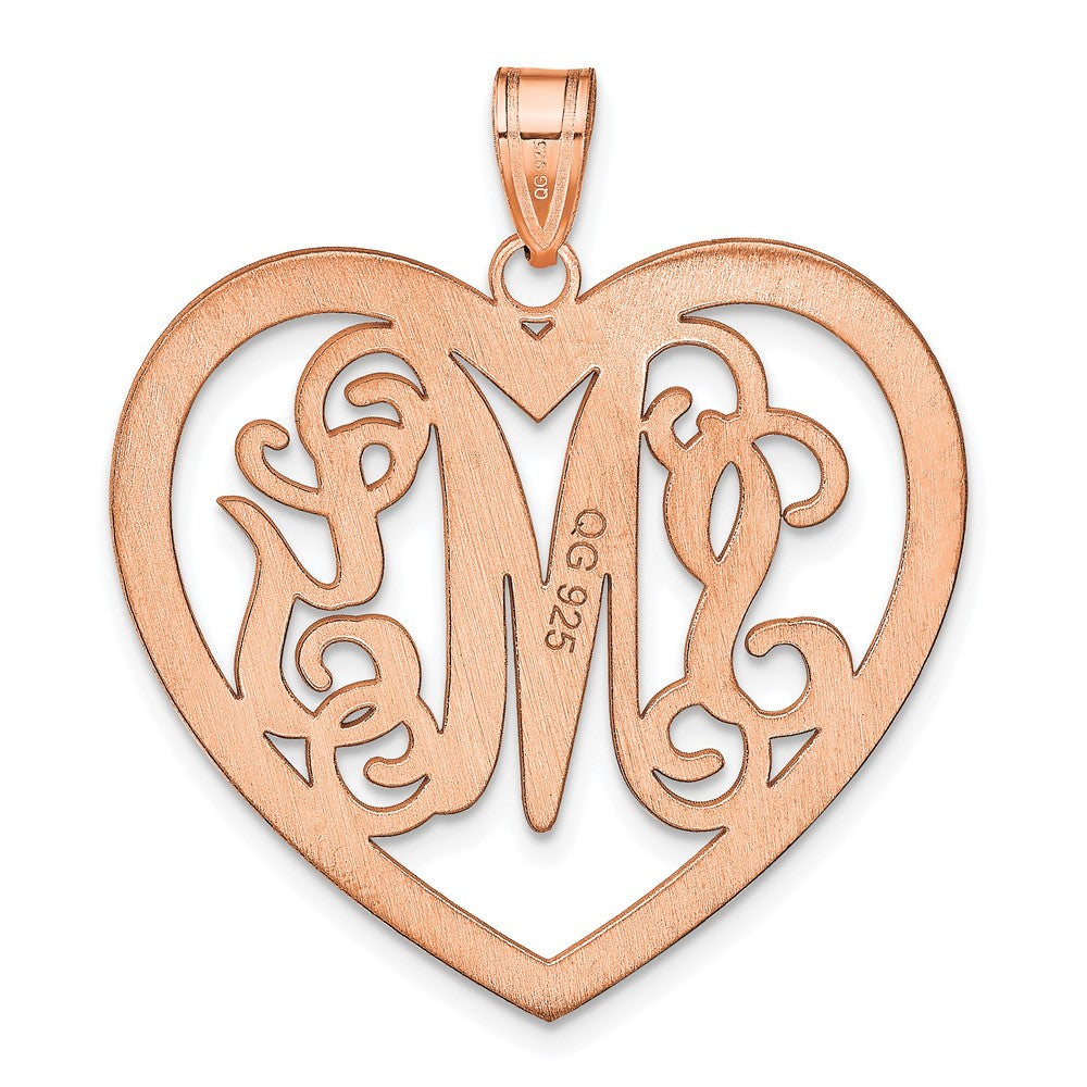 Rose Plated Sterling Silver/Rose Large Monogram Heart Pendant
