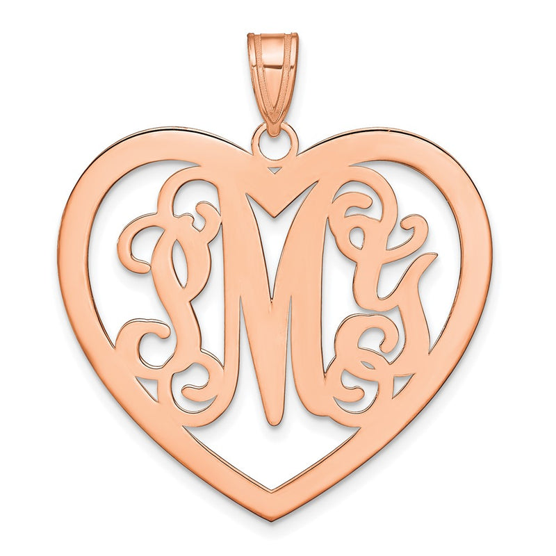 Rose Plated Sterling Silver/Rose Large Monogram Heart Pendant