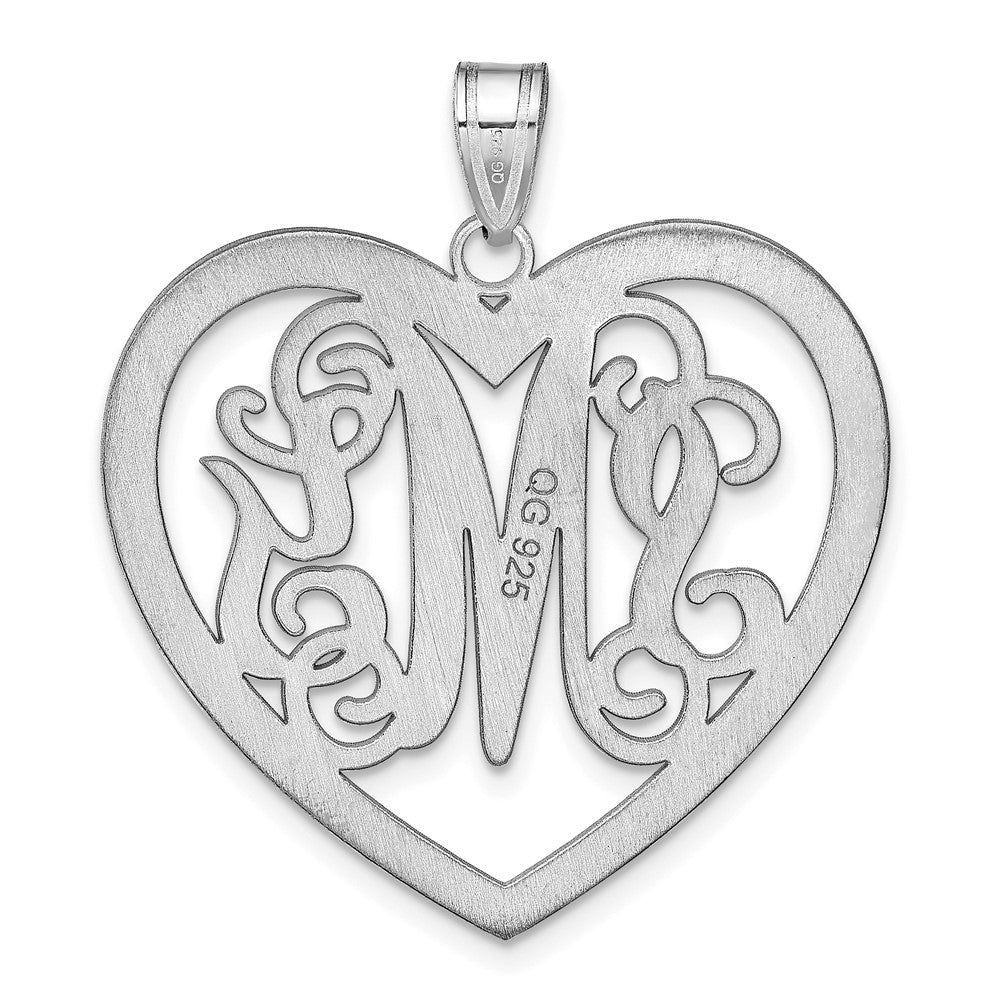 Sterling Silver Silver/Rhodium Plated Large Monogram Heart Pendant