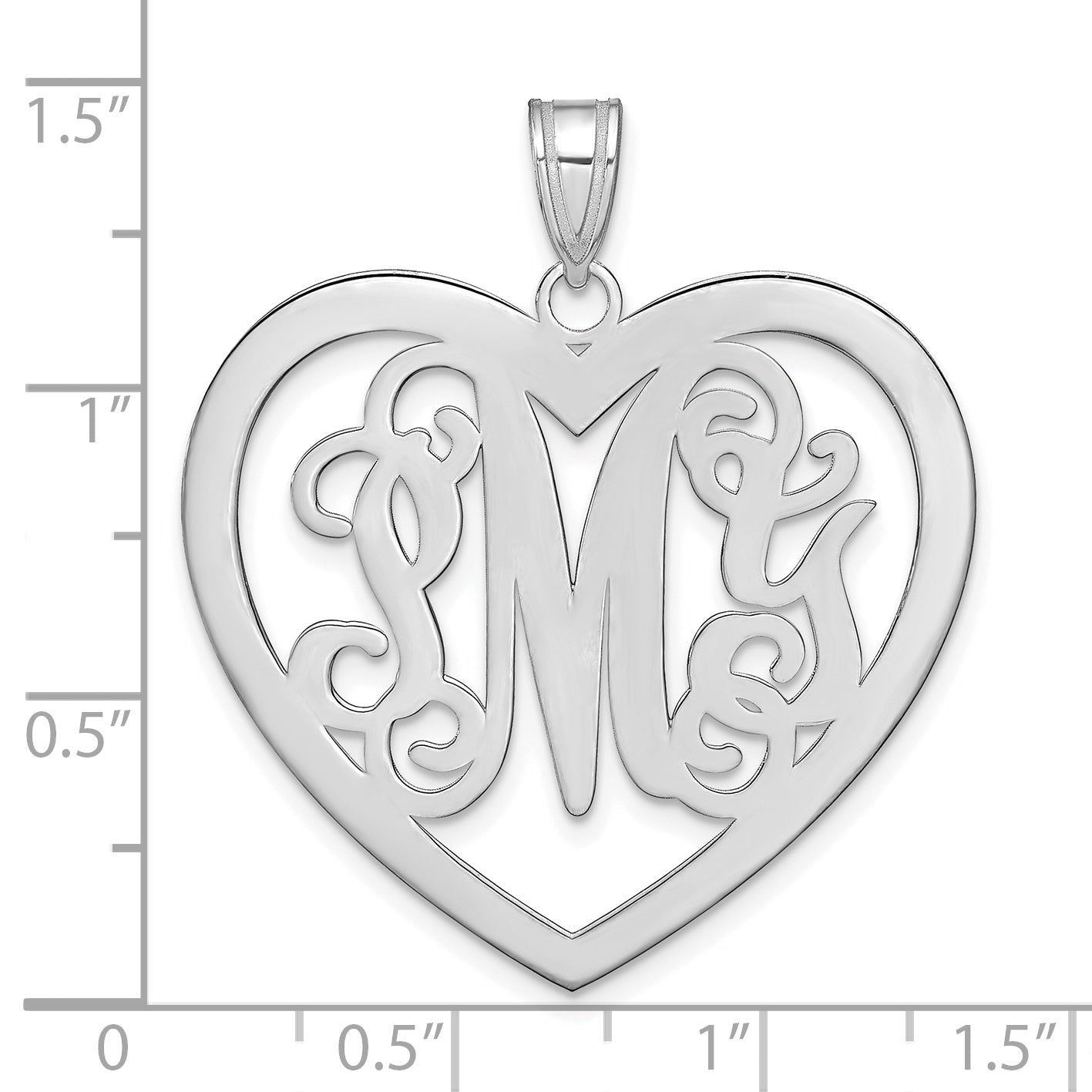 14K White Gold Large Monogram Heart Pendant