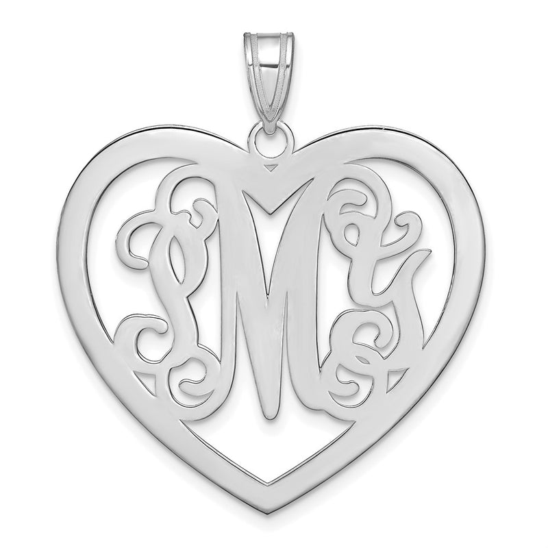 Sterling Silver Silver/Rhodium Plated Large Monogram Heart Pendant