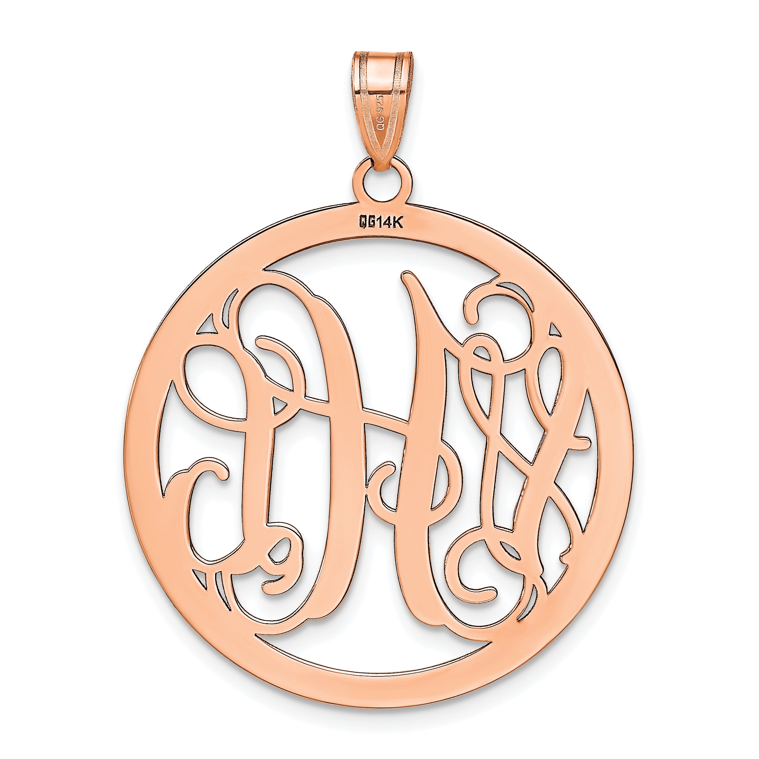 Rose Plated Sterling Silver/Rose Large Round Monogram Pendant