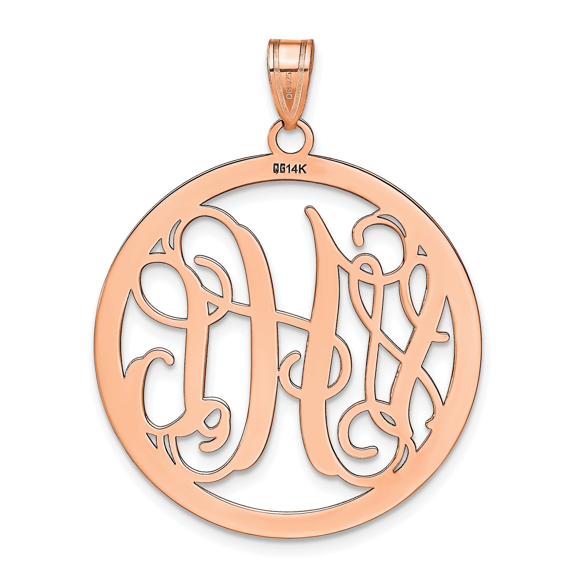 Rose Plated Sterling Silver/Rose Large Round Monogram Pendant