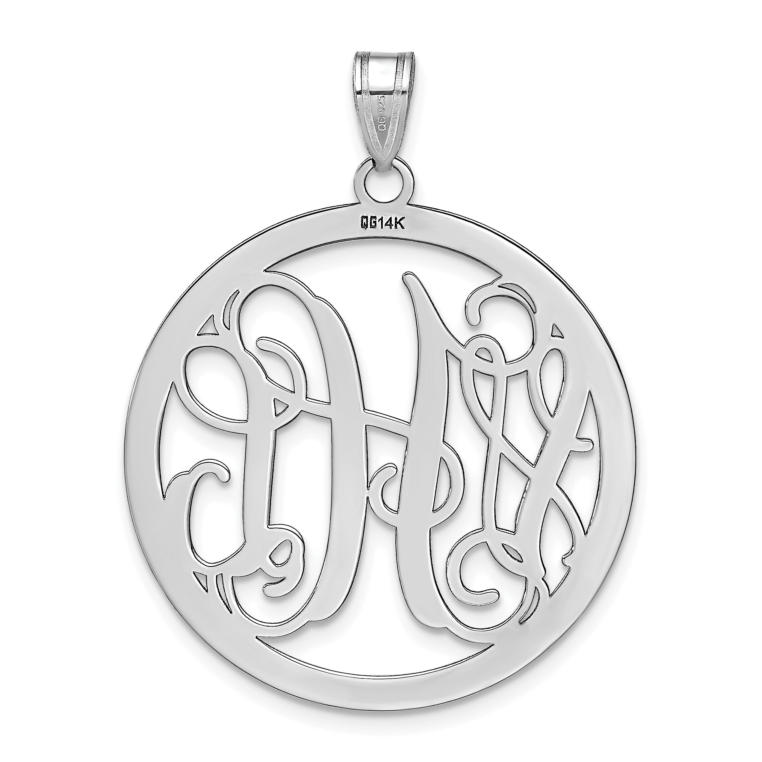 14K White Gold Large Round Monogram Pendant