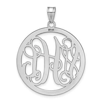 14K White Gold Large Round Monogram Pendant