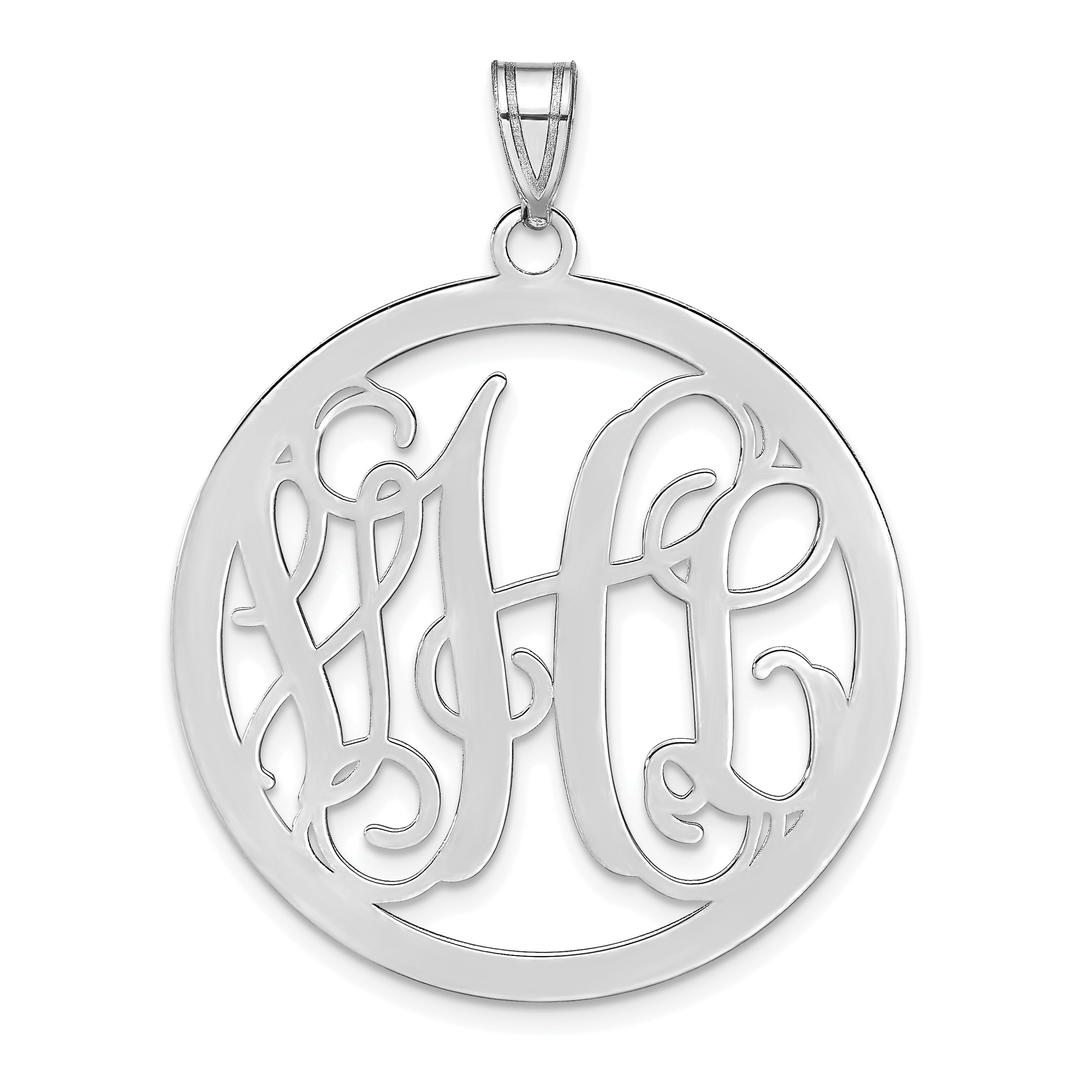 14K White Gold Large Round Monogram Pendant