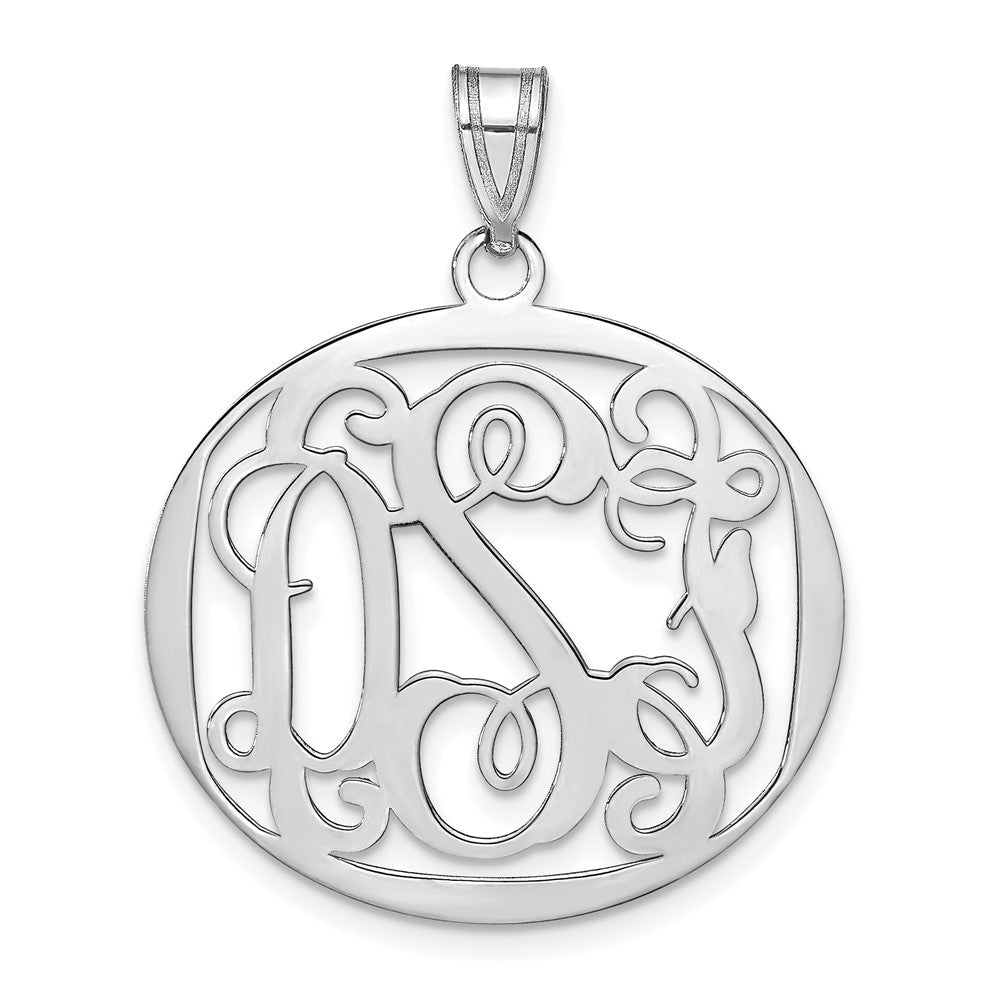 Sterling Silver Silver/Rhodium Plated Round Monogram Pendant
