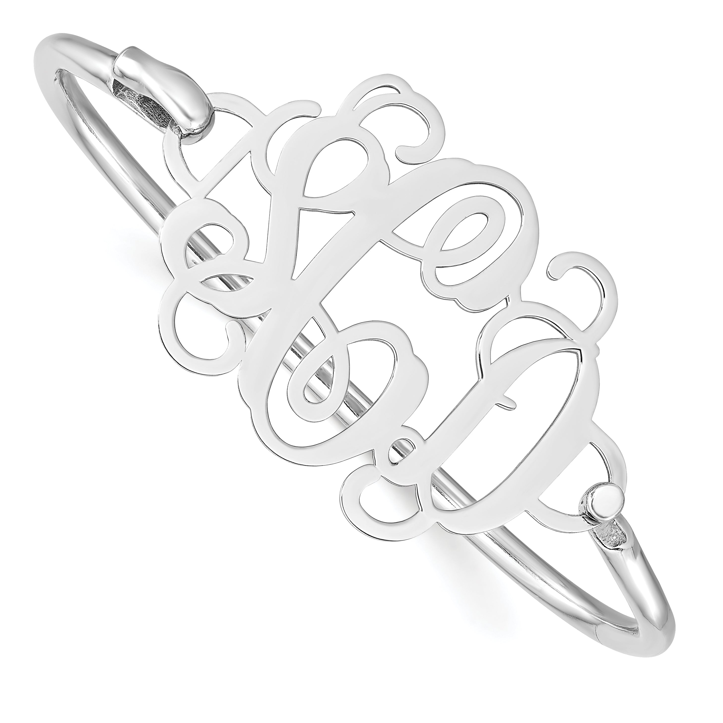 Sterling Silver Rhodium Plated Monogram With Bangle