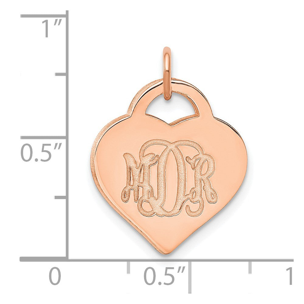 Rose Plated Sterling Silver/Rose Monogram Heart Charm