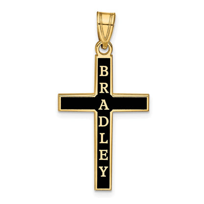 14K Yellow Gold Epoxy Cross With Name Pendant
