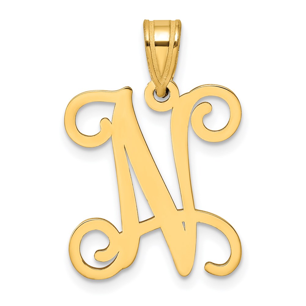 14k Yellow Gold 14KY Script Letter N Initial Pendant