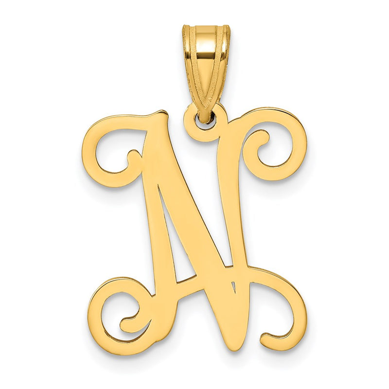 14k Yellow Gold 14KY Script Letter N Initial Pendant