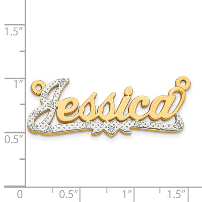 14K Yellow & Rhodium Gold And 3D Diamond Name Plate