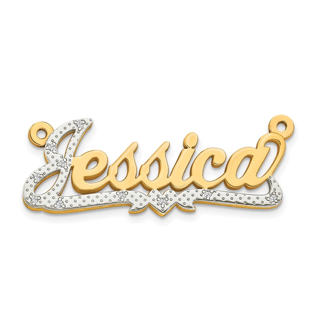 14K Yellow & Rhodium Gold And 3D Diamond Name Plate