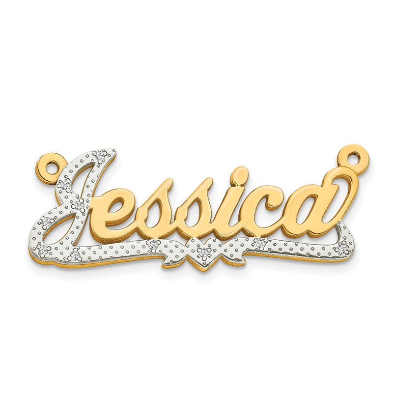 14K Yellow & Rhodium Gold And 3D Diamond Name Plate