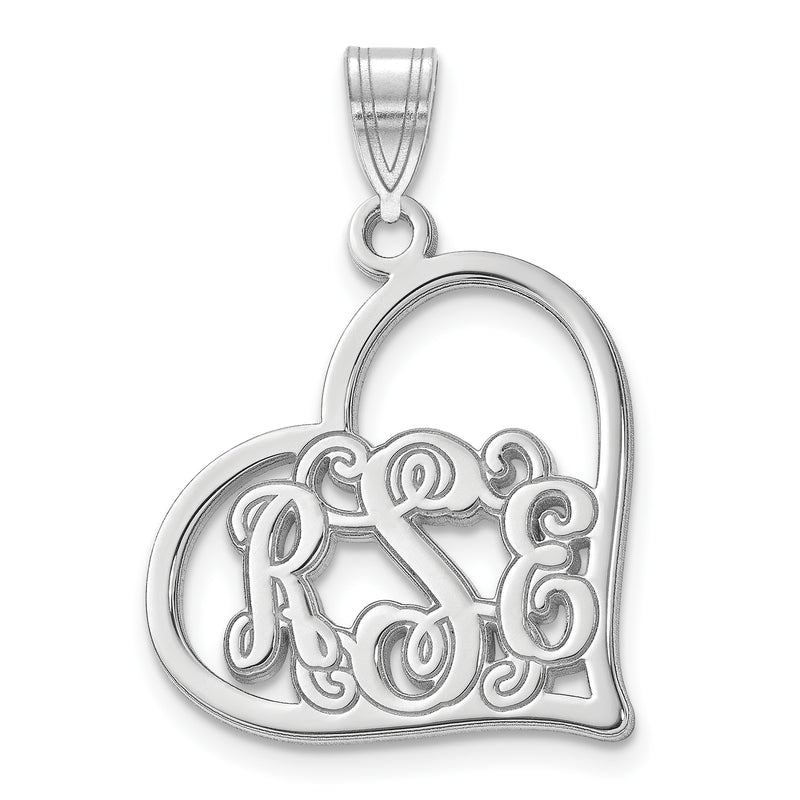 14K White Gold Etched Heart Pendant