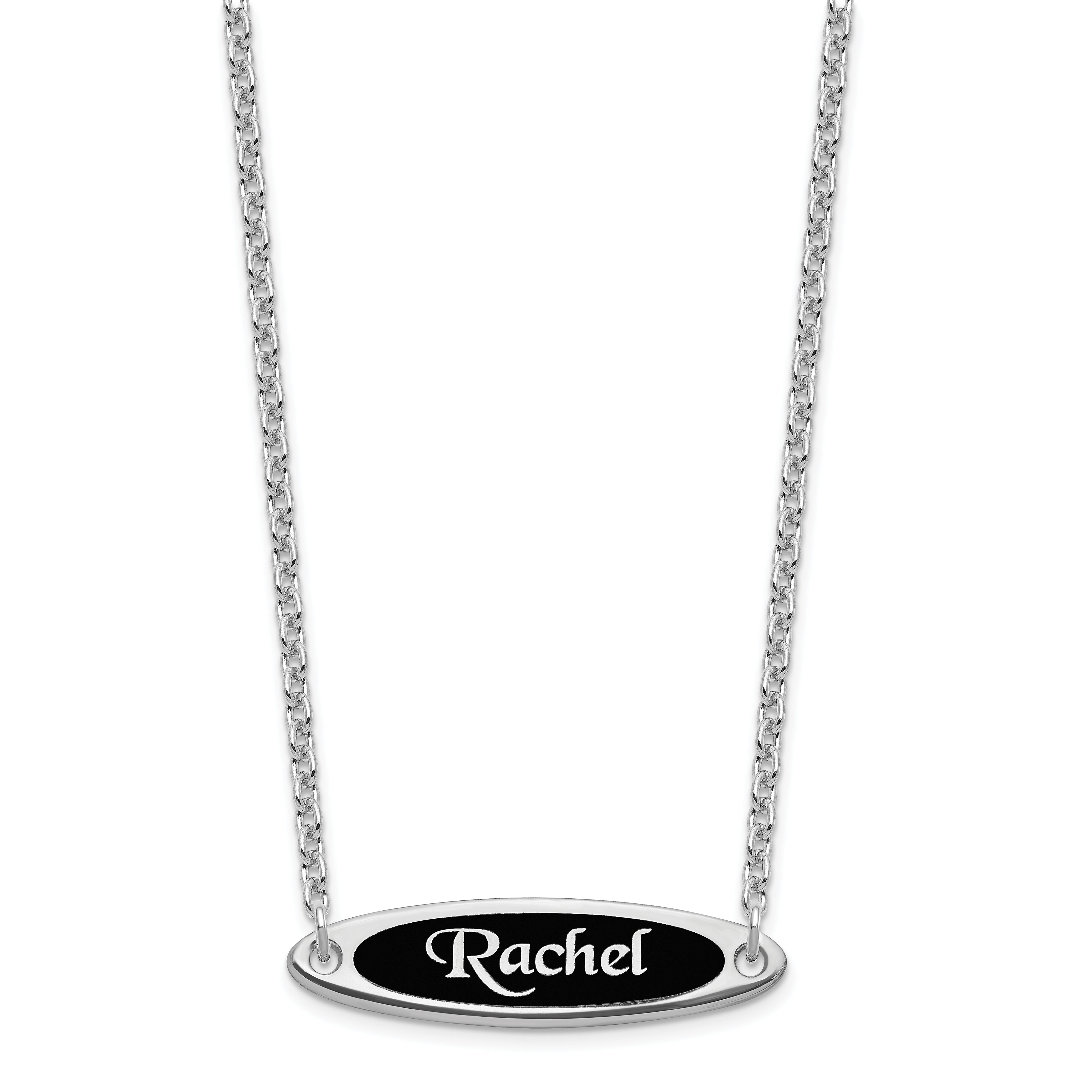 Sterling Silver Silver/Rhodium Plated Enameled Name Plate Necklace