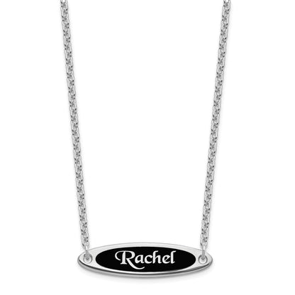 Sterling Silver Silver/Rhodium Plated Enameled Name Plate Necklace