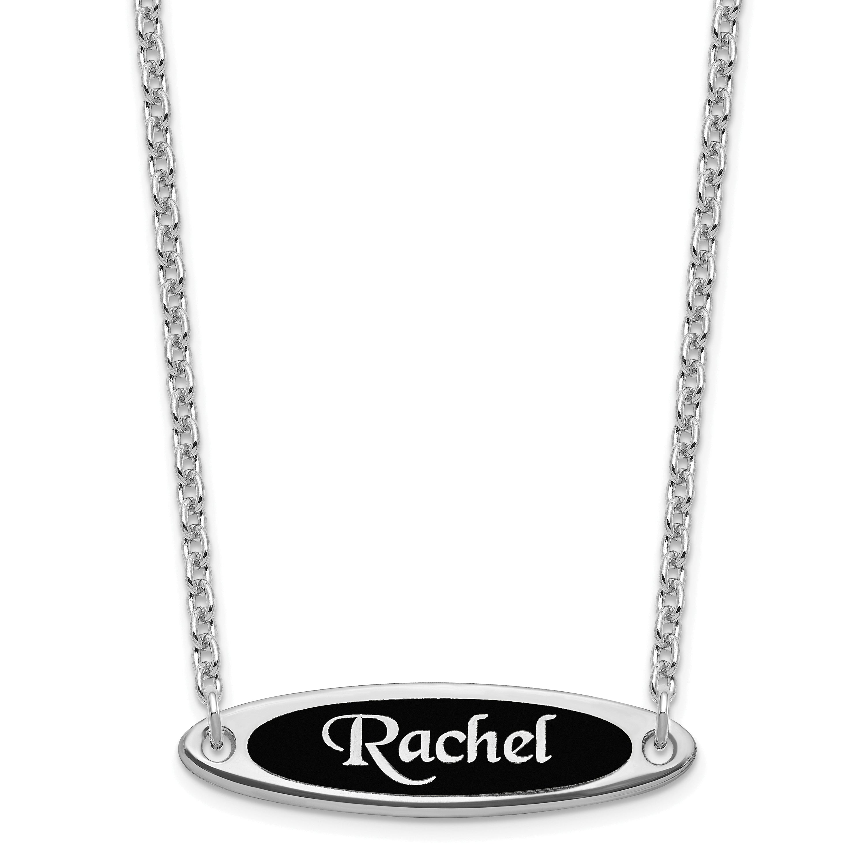 Sterling Silver Silver/Rhodium Plated Enameled Name Plate Necklace