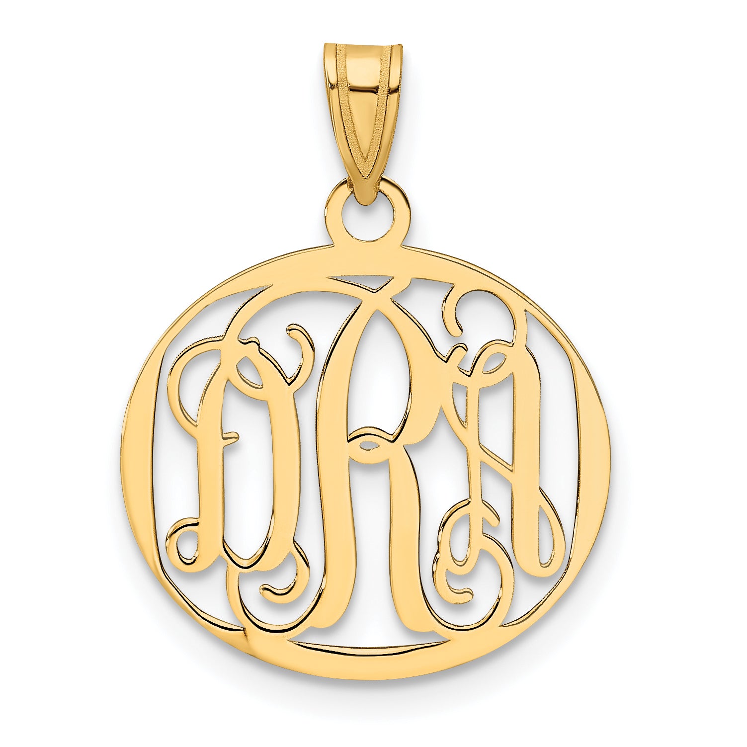 14K Yellow Gold Small Round Monogram Pendant