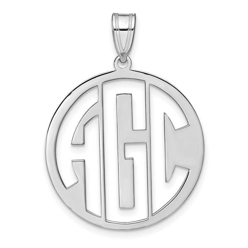 Sterling Silver Silver/Rhodium Plated Round Cut Out Monogram Pendant