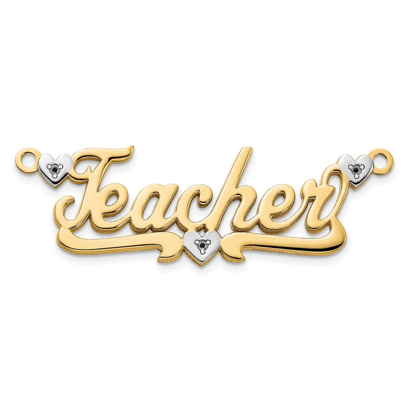 14K Yellow & Rhodium Gold And 3D Diamond With Hearts Name Plate