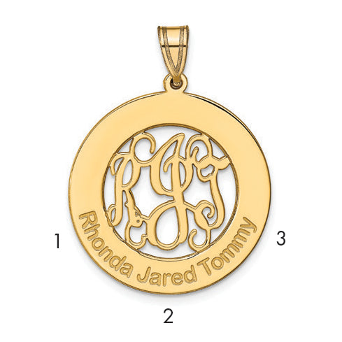 14K Yellow Gold Round Family Monogram Pendant
