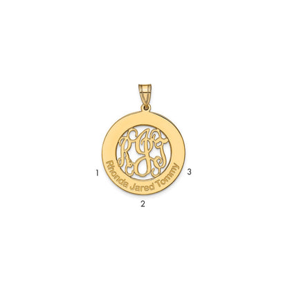 14K Yellow Gold Round Family Monogram Pendant
