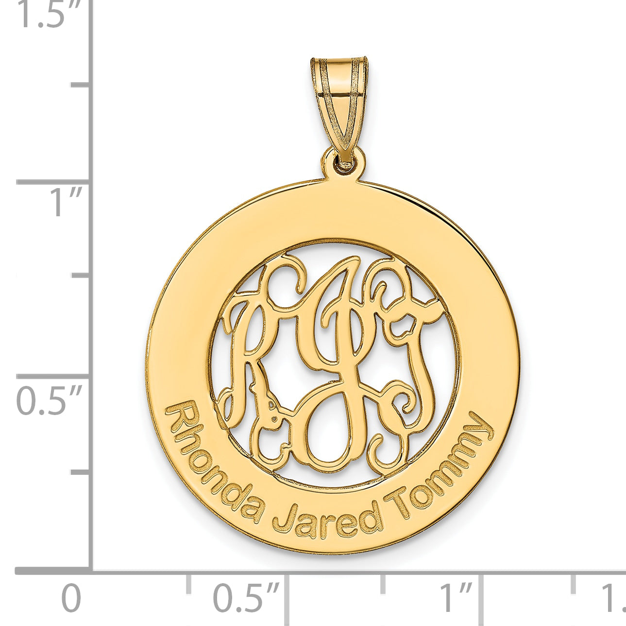 14K Yellow Gold Round Family Monogram Pendant